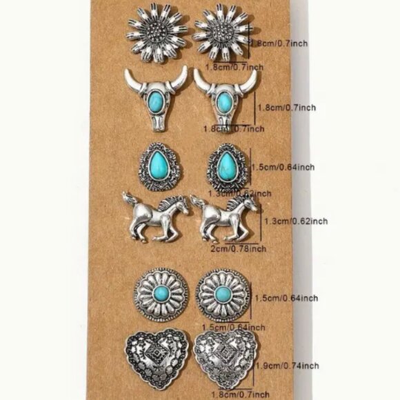 Set of Five Pairs of Stud Earrings - Western Style - Cowgirl - NEW - Picture 3 of 3